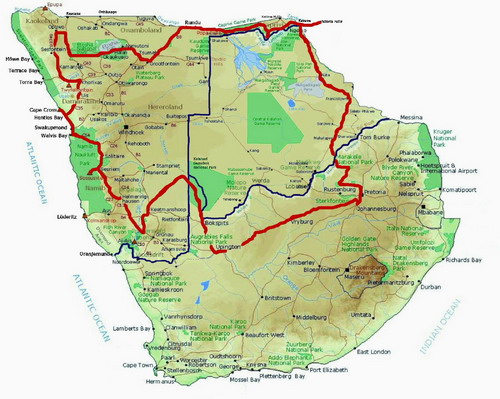Namibie Routekaart